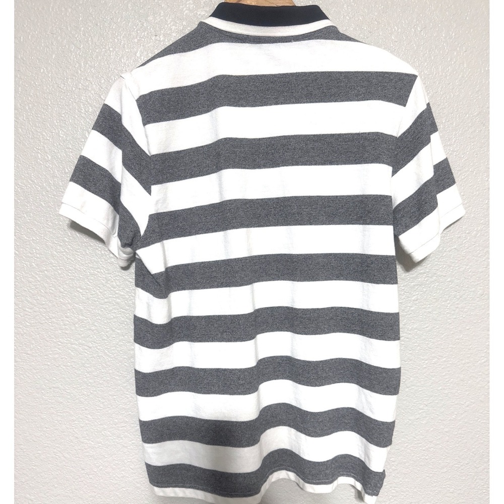 US Polo‎ Assn Striped Polo Button Shirt Mens Medium White Grey Pony Logo Prppy - Picture 5 of 6